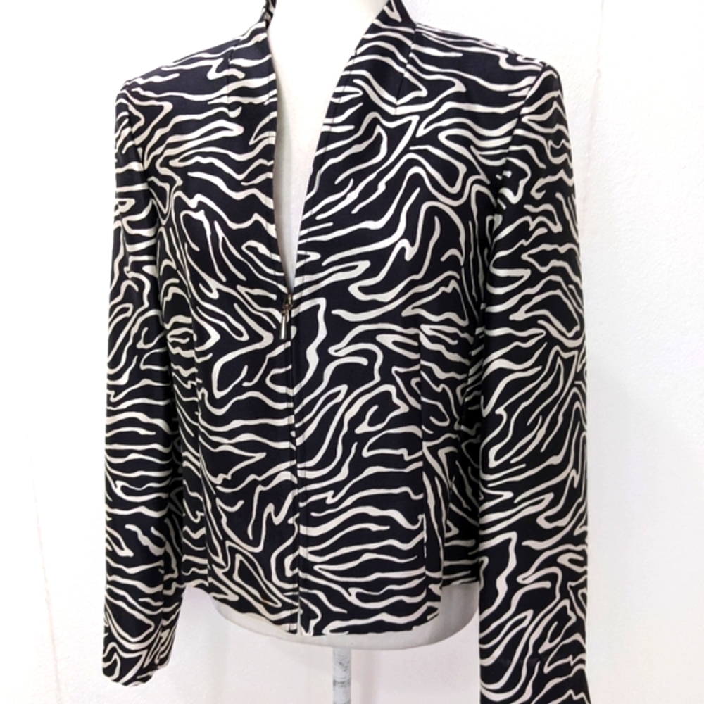 Talbot's Black and White Zip Front, V-Neck, Silk/Wool Blend Long Sleeved…